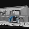 Futuristic Arched Entrance Gate With Blue Illuminated Lines And Modern Tech Design