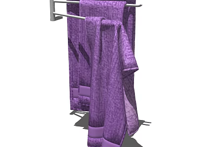 Soft Purple Bath Towels Hanging On Modern Metal Rack In Bathroom 3d model