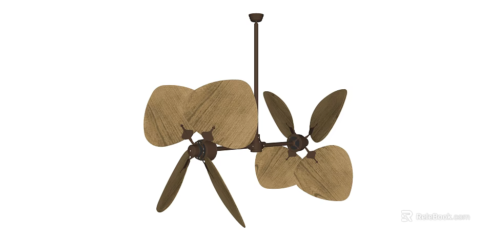 Double Headed Air Conditioner Fan With Wooden Blades And Brown Design 3d model 