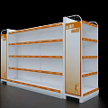 White And Orange Retail Display Shelves With Multiple Layers For Product Placement 3d model