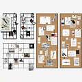 Decorative Grid And Corkboard Photo Wall With Hanging Papers Photos Notes And Small Items