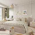 Modern Kids Room Interior With Bed Study Desk Toys Green Wall And Circular Decor