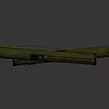 Two Green Military Rocket Launchers With Tubular Body Black Attachments And Yellow Straps