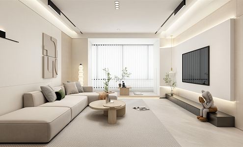 Modern Living Room Minimalist Cream Living Room Sofa Coffee Table Set Sofa Background Wall TV Background Wall Living Room Decoration Living Room Model Wall 3d model