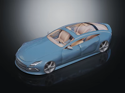Shiny Blue Concept Car With Sleek Design Open Doors And Beige Interior 3d model