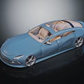 Shiny Blue Concept Car With Sleek Design Open Doors And Beige Interior