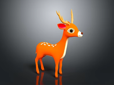 Cute Orange 3D Cartoon Deer Character With White Spots Antlers And Large Eyes 3d model