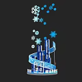 Blue Retail Display Stand Decorated With Falling Snowflakes For Winter Promotion