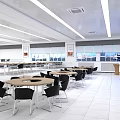 Modern Conference Room With Round Tables Black Chairs Large Windows And Strip Lights