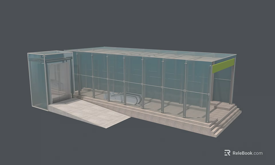 Modern Glass Station Structure With Transparent Design And Entrance Steps 3d model 