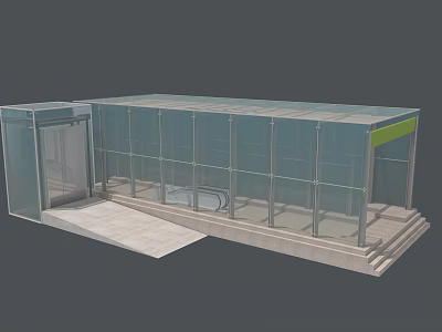 Modern Glass Station Structure With Transparent Design And Entrance Steps 3d model