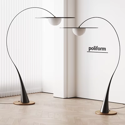 Modern Two Curved Stand Floor Lamps With Spherical Shade And Wooden Base Poliform Interior 3d model