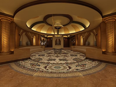 Luxurious Clubhouse Interior With Domed Ceiling Chandelier And Ornate Rug 3d model