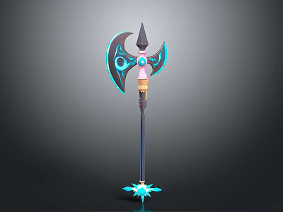 Fantasy Weapon Design With Blue Glowing Accents Pink Details Spiked Top And Star Shaped Base 3d model