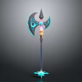 Fantasy Weapon Design With Blue Glowing Accents Pink Details Spiked Top And Star Shaped Base