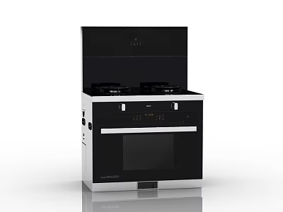 Modern Integrated Kitchen Appliance With Gas Stove Range Hood Oven Black Silver Finish 3d model