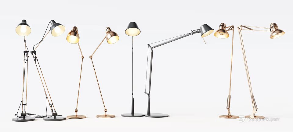 Modern Floor Lamps With Adjustable Metal Arms And Stylish Base Designs For Home Decor 3d model 