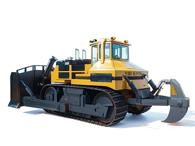 Yellow Tracked Utility Vehicle with Front Blade and Cab for Construction Tasks 3d model