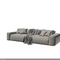 Modern Beige Sectional Sofa With Soft Cushions And Knit Throw Blanket 3d model