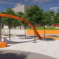 Style Micro-terrain Landscape Campus Landscape Curve Composition Boulevard Special-shaped Corridor Frame Line Flowing Orange Ribbon 3d model