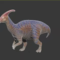 3D Rendered Dinosaur With Blue Orange Stripes And Pink Crest In Walking Pose