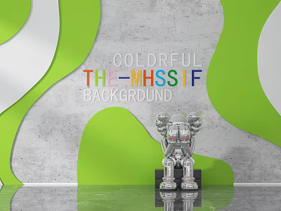 Colorful Background Wall With Green And White Wavy Patterns And Silver Sculpture 3d model