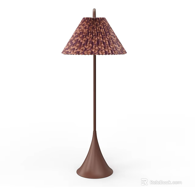 Elegant Brown Floor Lamp With Patterned Shade And Slim Conical Base 3d model