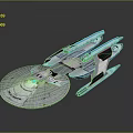 Sci Fi Starship Model Design With Disc Shaped Hull And Blue Engines 3d model