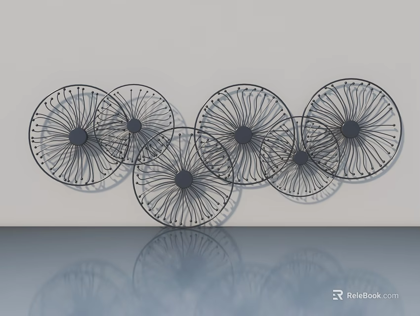 Hinged Door Decorated With Black Circular Radial Lines And Reflections 3d model