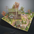 Detailed Miniature Scene With Small Wooden House Green Roof Autumn Trees Lawn Path And Steps