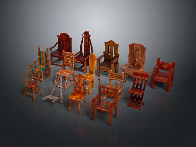 Diverse Wooden Chairs Furniture Collection With Various Styles And Different Designs 3d model