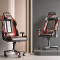 Ergonomic Black And Red Gaming Office Chair With Adjustable Wheels And Leather Design