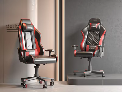 Ergonomic Black And Red Gaming Office Chair With Adjustable Wheels And Leather Design 3d model