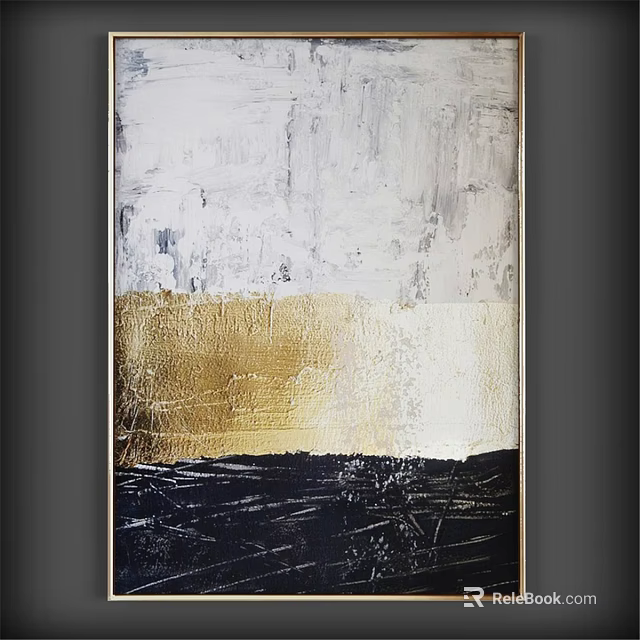 Modern Decorative Frame With Abstract Painting Gold Black White Textured Wall Art 3d model 