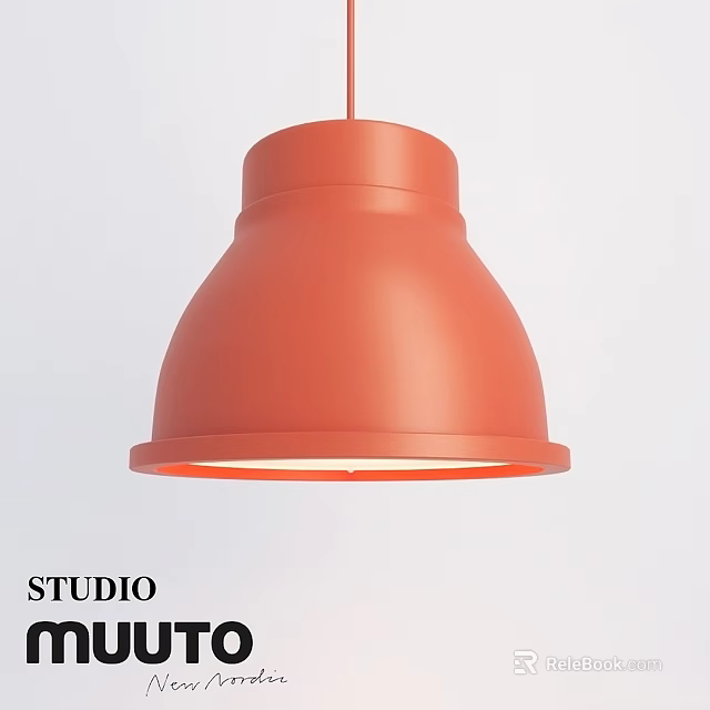 Modern Dome Shaped Orange Pendant Light With Warm Light And White Background 3d model