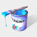 Triple Lines Paint Can With Paintbrush Dripping Blue Paint And Colorful Stripes