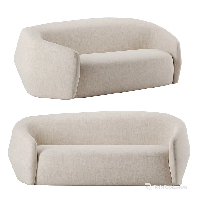 Beige Modern Fabric Sofa With Rounded Armrests And Minimalist Comfortable Design 3d model