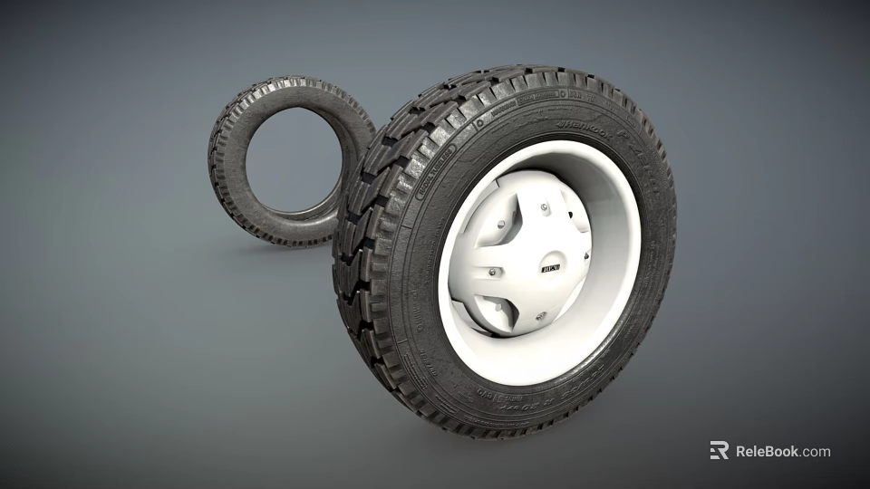 Two Car Tires With White Rim And Tread Pattern Design 3d model