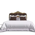 Elegant Double Bed With Gold Accent Headboard White Bedding And Plush Pillows 3d model