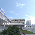 Modern School Campus Building Design With Green Hills Blue Sky And Open Plaza Area