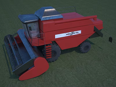 Red New Holland Combine Harvester For Agricultural Use On Green Grass Field 3d model