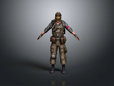 A Man In Tactical Military Gear With Helmet Vest Pants And Boots Standing 3d model