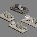 Modern Beige Sofas With Various Designs Multiple Cushions And Decorative Pillows 3d model