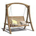 Wooden Swing Chair with Arched Frame Chain Hanging and Yellow Plaid Cushions