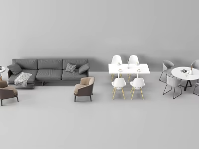 Modern Casual Sofa Set With Gray Upholstery Accent Chairs Coffee Table And Dining Chairs 3d model