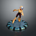 Orange 3D Character With Metallic Head And Black Red Pants Standing On Circular Platform 3d model