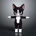 Adorable Black White Cartoon Cat With Big Eyes Pink Ears Standing Arms Outstretched