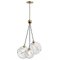 Modern Pendant Light with Three Glass Globe Shades Gold Metal Finish and Black Cords