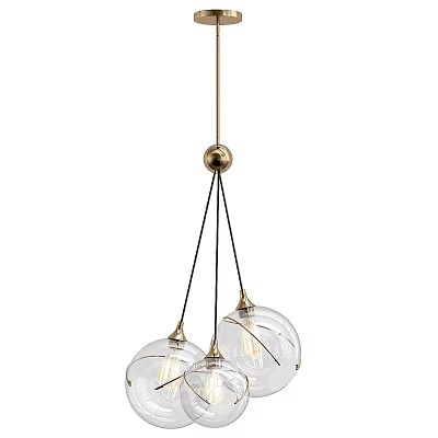 Modern Pendant Light with Three Glass Globe Shades Gold Metal Finish and Black Cords 3d model