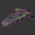 Sci Fi Spaceship Model With Gray And Green Exterior Mechanical Structure And Weapon Systems 3d model